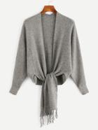 Romwe Batwing Sleeve Knot Front Knit Cardigan Sweater