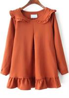 Romwe Doll Collar Long Sleeve Peplum Hem Orange Dress