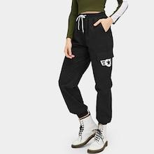 Romwe Drawstring Waist American Flag Patched Letter Print Pants
