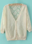 Romwe Back Lace Hollow Beige Cardigan