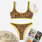 Romwe Random Leopard Print Contrast Piping Bikini Set