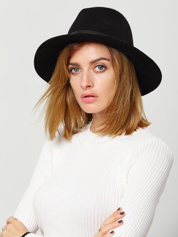Romwe Black Leather Strap Round Hat