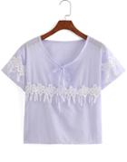Romwe Contrast Lace Purple T-shirt