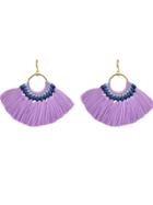 Romwe Purple Boho Fan Shaped Earrings Ethnic Style Tassel Big Earrings