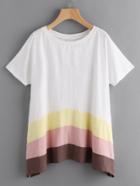 Romwe Cut And Sew Hanky Hem Slub T-shirt