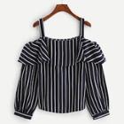 Romwe Striped Ruffle Trim Cami Blouse