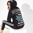 Romwe Letter Print Kangaroo Pocket Zip-up Hoodie