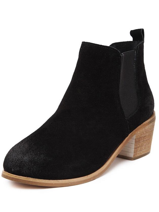 Romwe Black Chunky Heel Corrected Grain Leather Boots