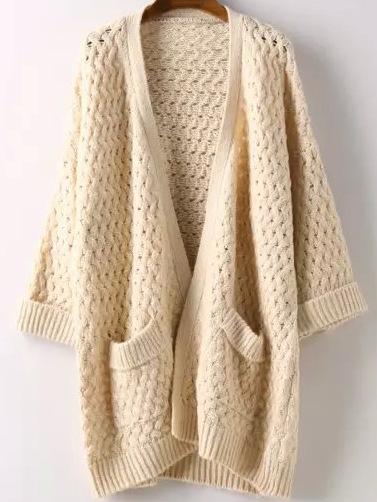 Romwe Pockets Hollow Beige Coat