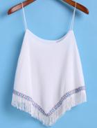 Romwe Spaghetti Strap Embroidered With Tassel Cami Top