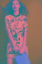 Romwe Apricot Short Sleeve Tribal Print Slim Dress