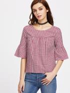 Romwe Flare Sleeve Buttoned Keyhole Back Curved Smock Top