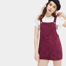 Romwe Button Detail Corduroy Pinafore Dress
