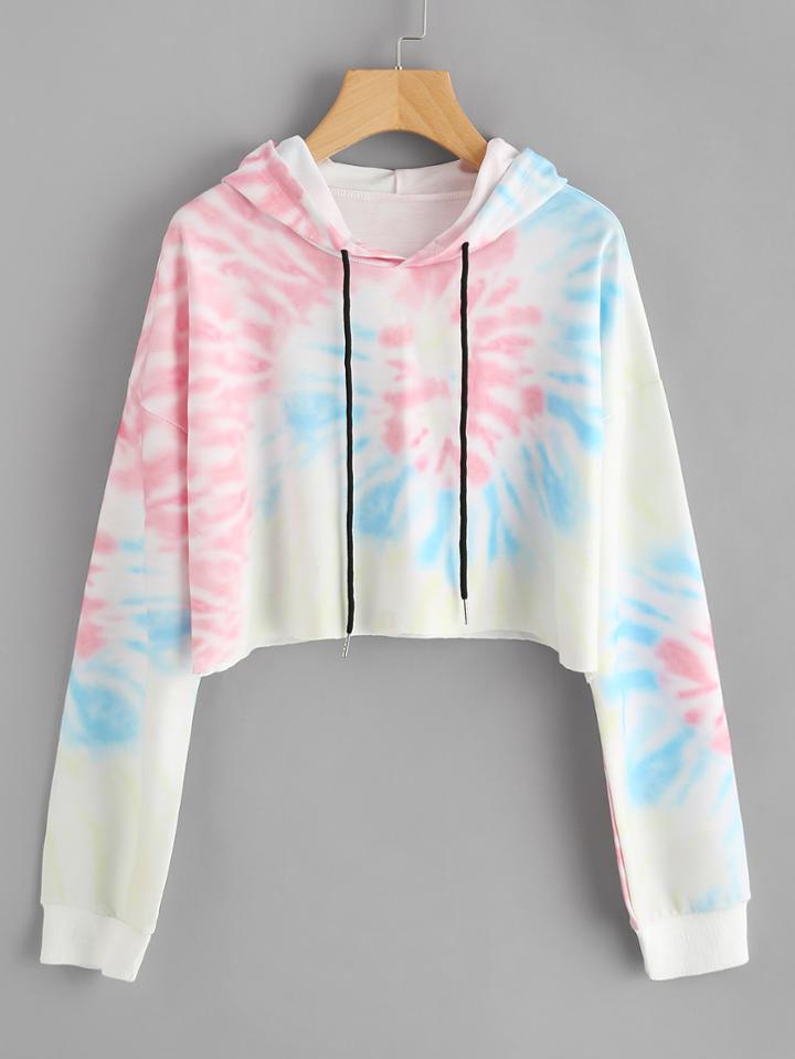 Romwe Hooded Water Color Drawstring Sweatshirt