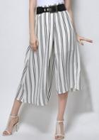 Romwe High Waist Wide Leg Vertical Striped White Pant