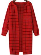 Romwe Plaid Long Red Coat