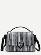 Romwe Black And White Pu Stripes Quilted Flap Bag