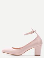 Romwe Nude Patent Leather Ankle Strap Chunky Heels