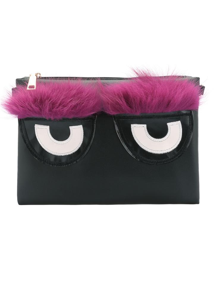 Romwe Black Purple Eye Pattern Clutch Bag
