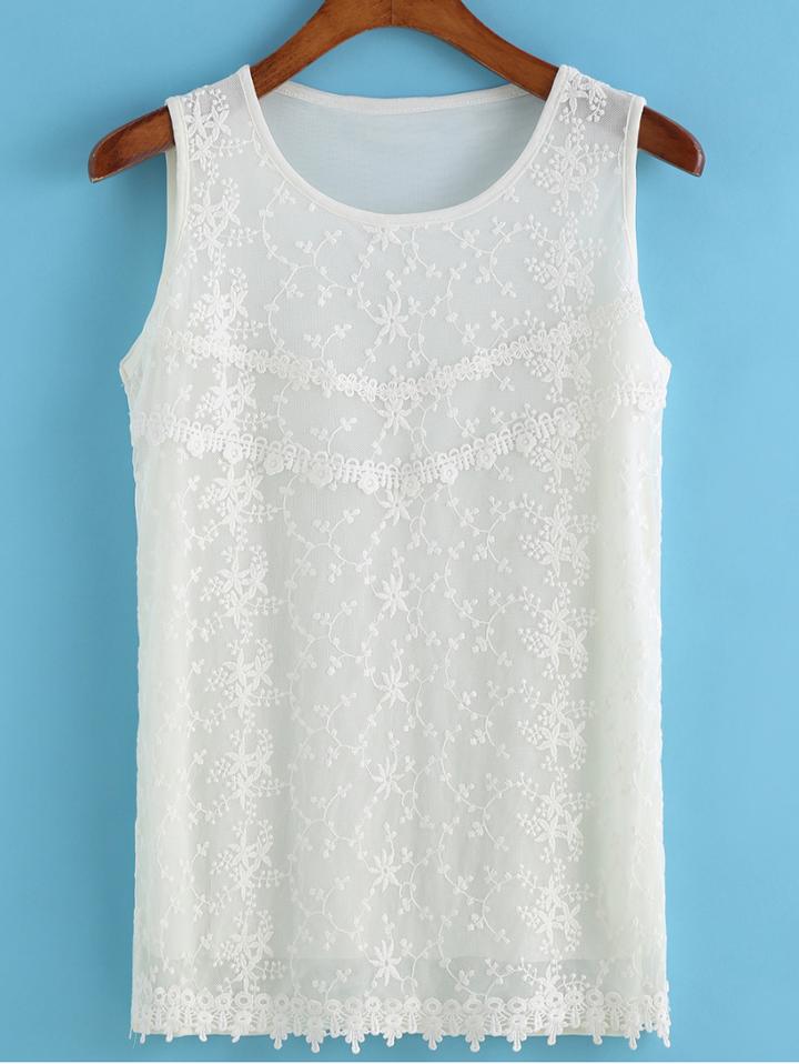 Romwe Floral Embroidered Tank Top