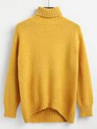 Romwe Dip Hem Turtleneck Sweater