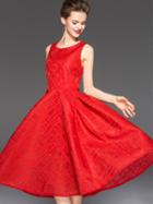 Romwe Red Round Neck Backless Sleeveless Dress