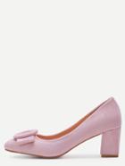 Romwe Pink Velvet Bow Detail Chunky Heels