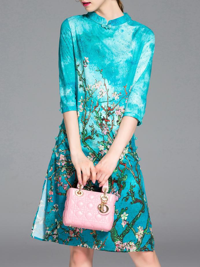 Romwe Blue Floral Split Shift Dress