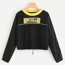 Romwe Letter Print Drawstring Hem Sweatshirt