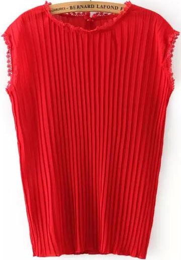 Romwe With Lace Pleated Red Top