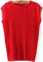 Romwe With Lace Pleated Red Top