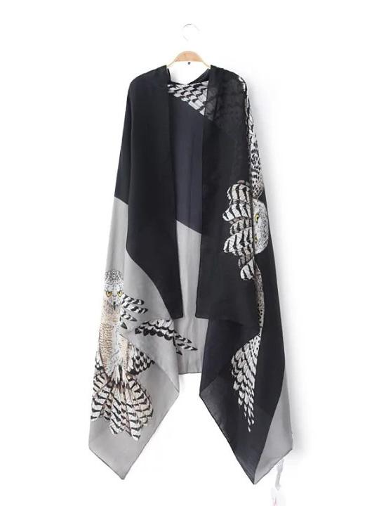 Romwe Black Two Tone Print Voile Shawl Scarf