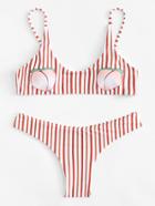 Romwe Peach Print Striped Bikini Set