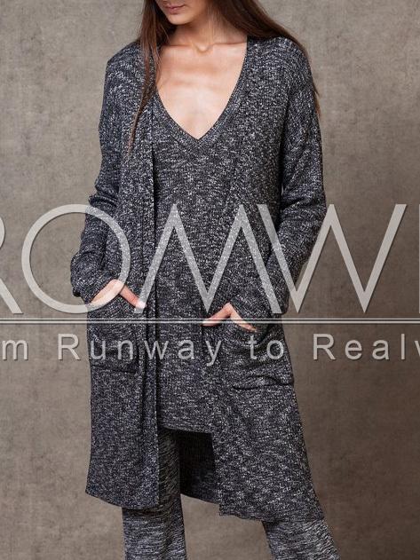 Romwe Grey Pocket Side Slit Loose Cardigan