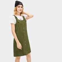 Romwe Button Front Corduroy Pinafore Dress