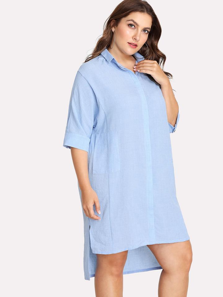Romwe Slit Side High Low Shirt Dress