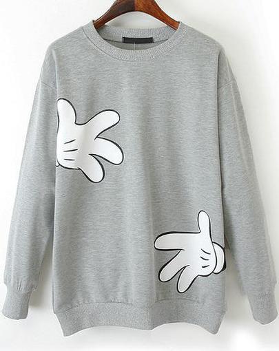 Romwe Gloves Print Loose Sweatshirt