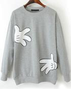 Romwe Gloves Print Loose Sweatshirt