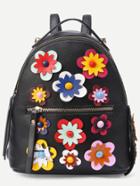 Romwe Black Flower Applique Backpack