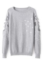 Romwe Hollow-out Star Print Grey Jumper