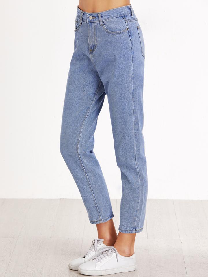 Romwe Blue High Waist Pocket Jeans