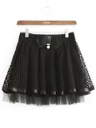 Romwe Elastic Waist Bow Flare Black Skirt