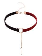 Romwe Black And Red Metal Ring Bar Pendant Choker Necklace