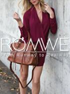 Romwe Burgundy Plunge Wrap Front Drawstring Waist Dress
