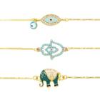 Romwe Eye & Elephant Design Link Bracelet Set 3pcs