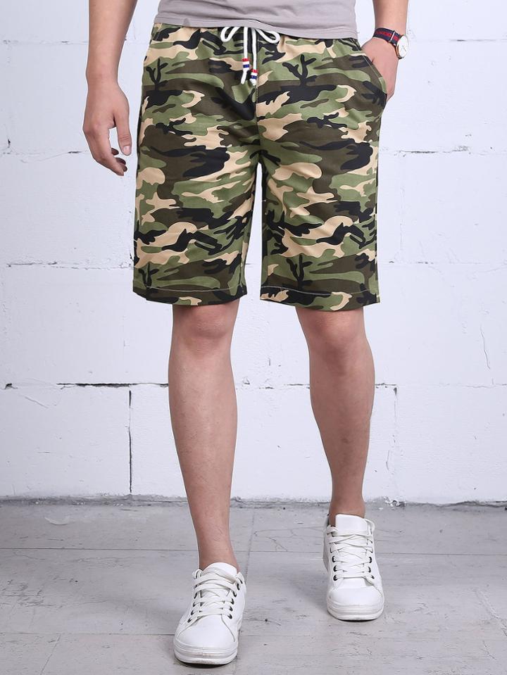 Romwe Men Camo Drawstring Shorts
