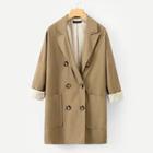Romwe Solid Double Breasted Longline Coat