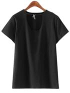Romwe Black Cut Out Star Tassel Short Sleeve T-shirt