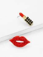 Romwe Lips & Lipstick Design Mismatch Earrings