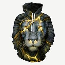 Romwe Men 3d Lion Print Hooded Sweatshirt